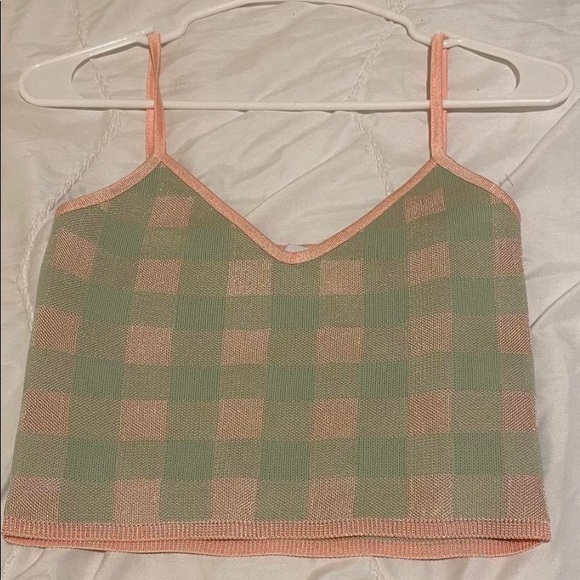 Zara Tops Zara Pink And Green Checkered Cropped Tank Top Poshmark